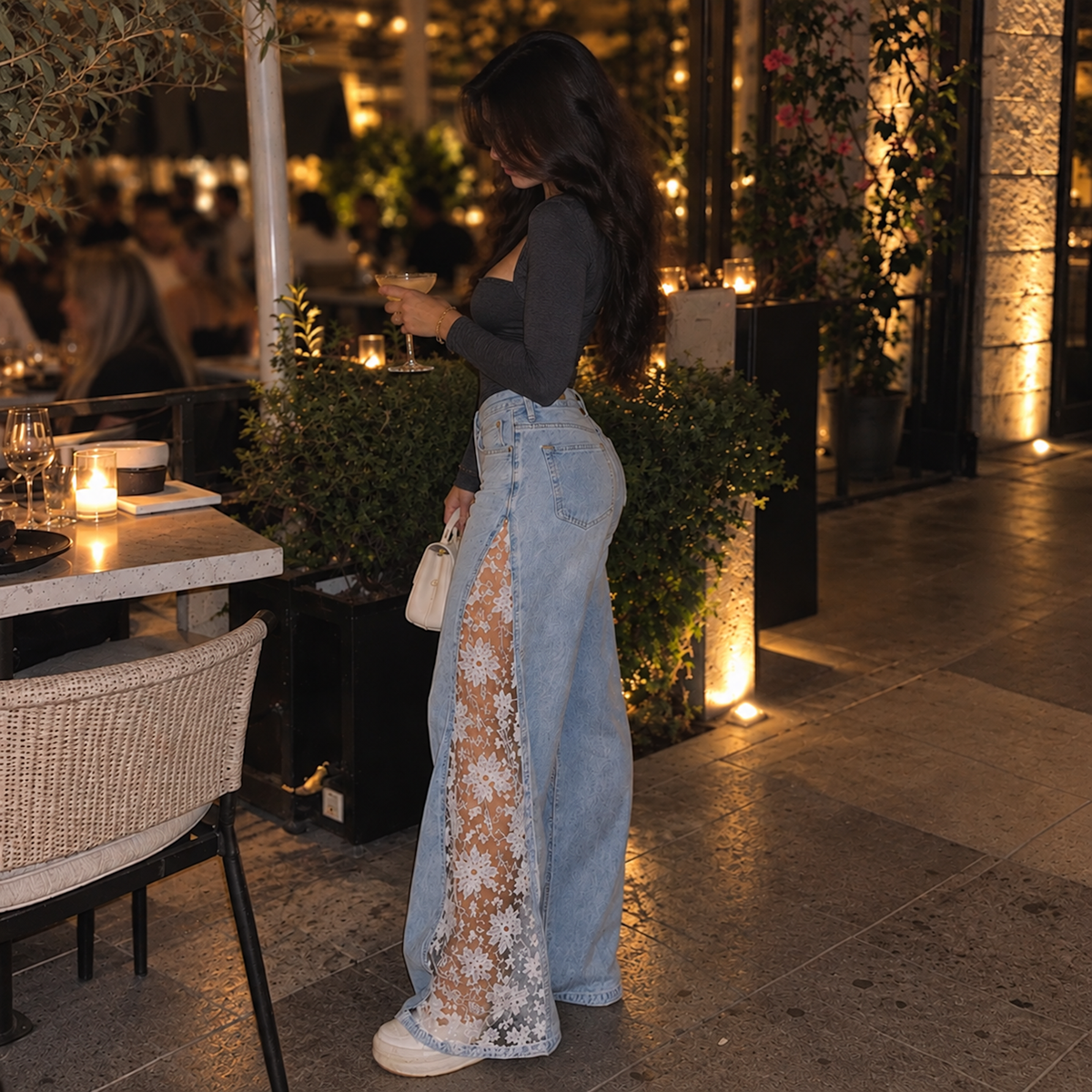 eclipse floral lace jeans