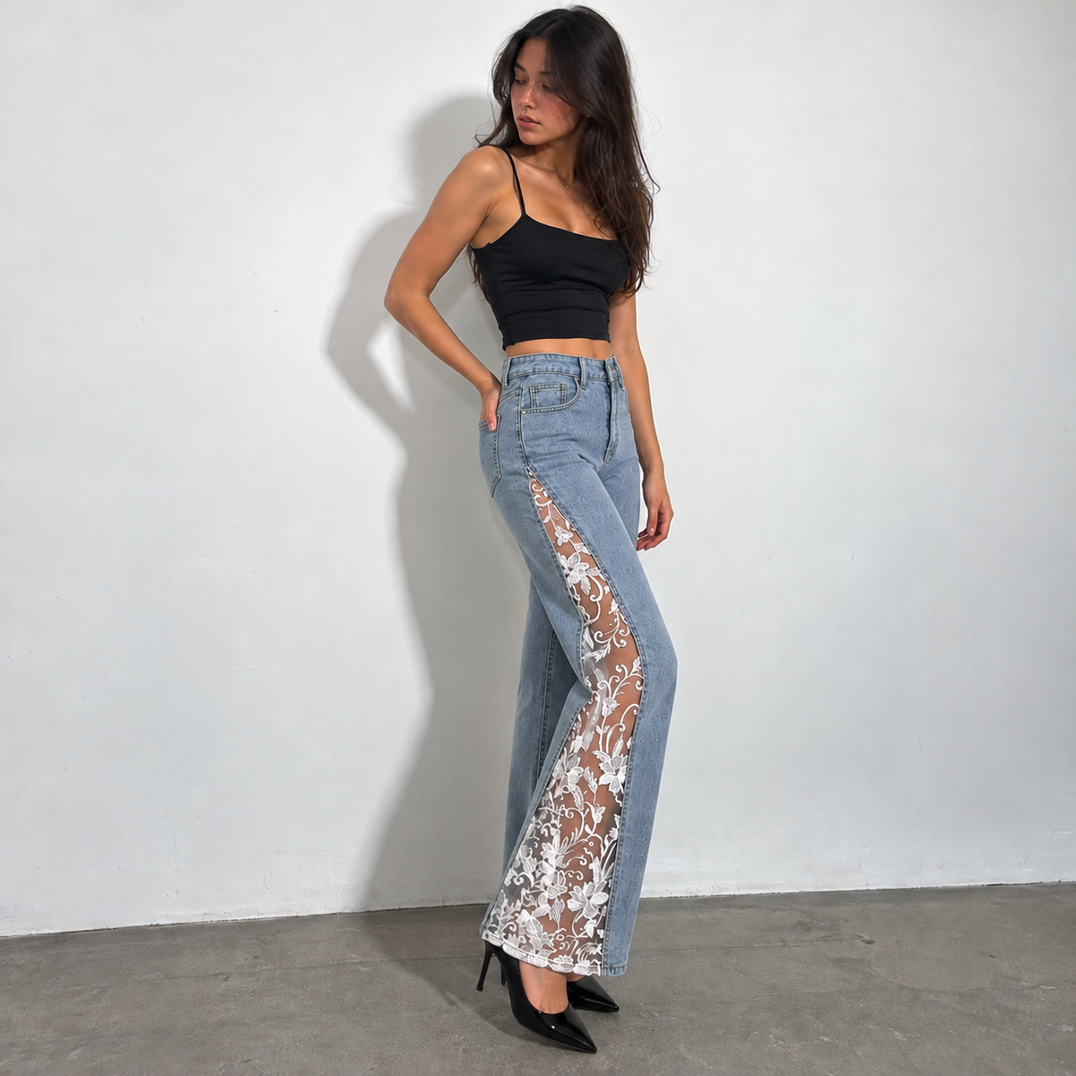 eclipse floral lace jeans