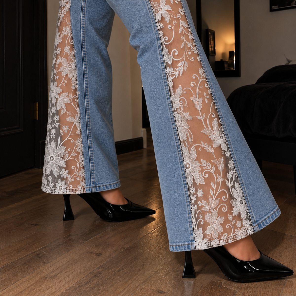 eclipse floral lace jeans